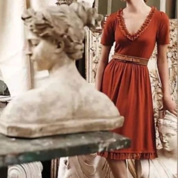 ANTHRO Isabella Sinclair Jacinth Sweater Dress Dark Orange Ruffles - Picture 6 of 13